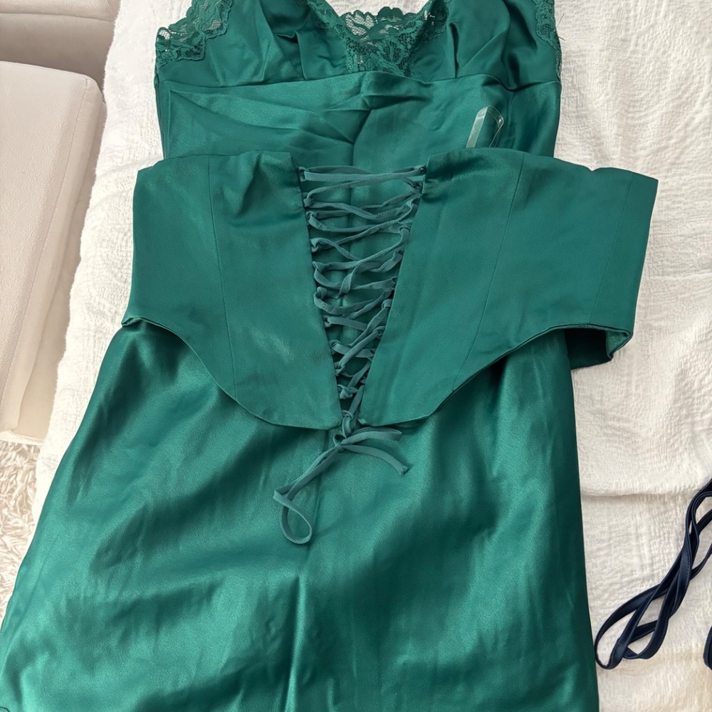 House of CB- Forest Satin Slip Dress - SIZE MEDIUM - Picture 7 of 8